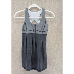 Lululemon Run Your Heart Out Tank Grey Striped Racerback Shelf Bra Size 6